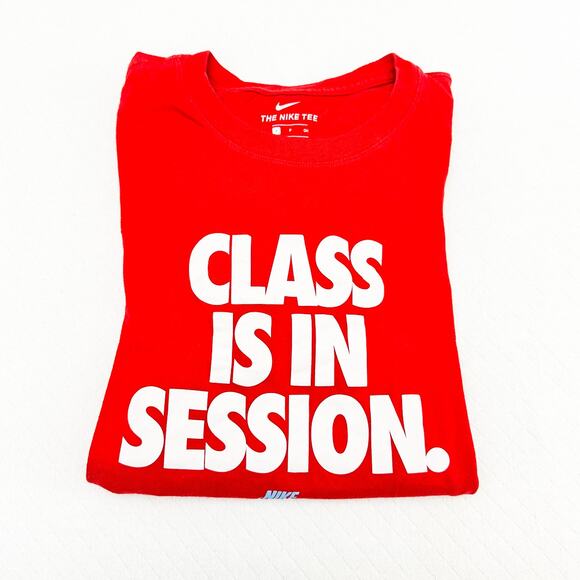 Nike Red Tee Shirt Class Is In Session Short Sleeve White Text Print Size Small - Picture 3 of 3